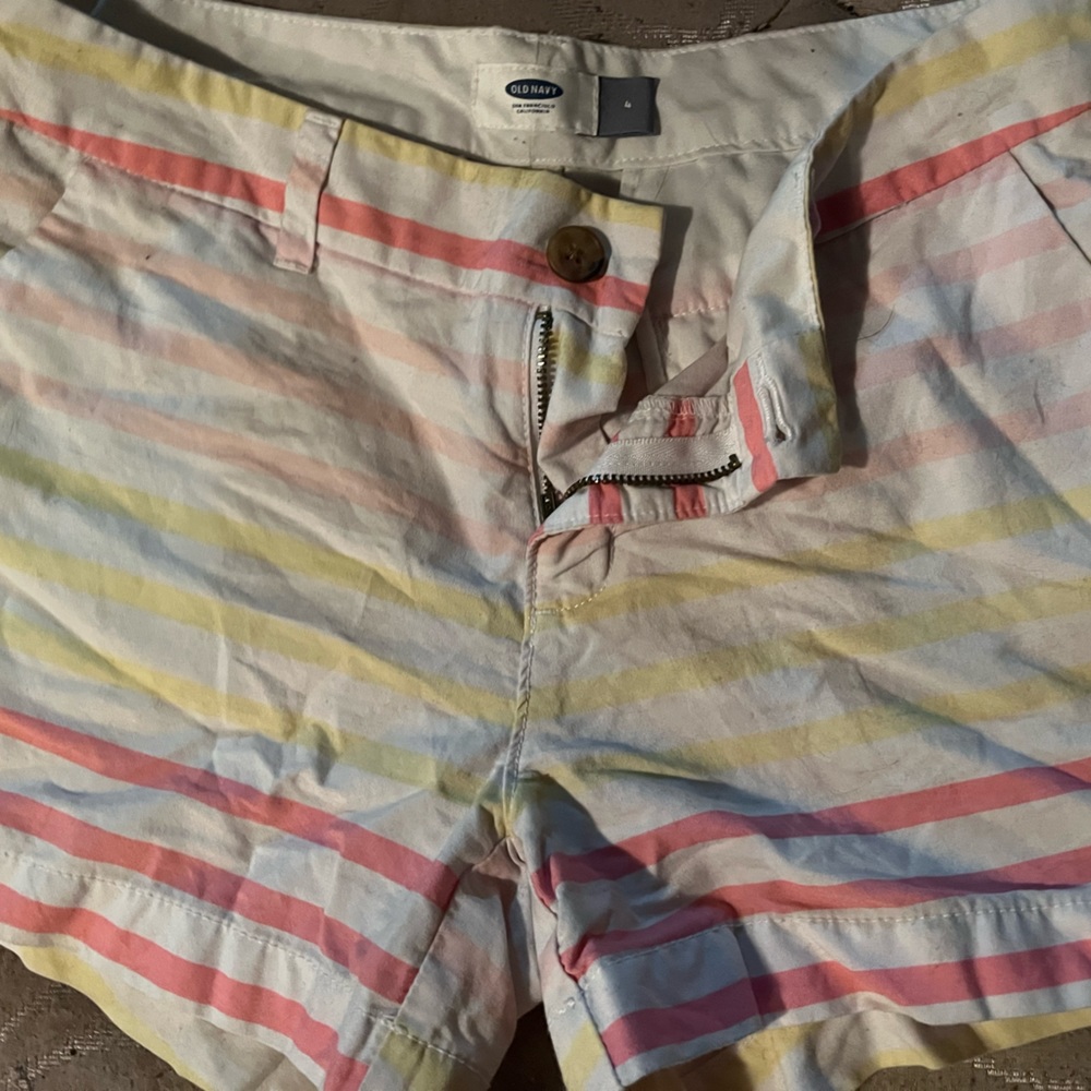 White Shorts with Pink/Yellow stripes